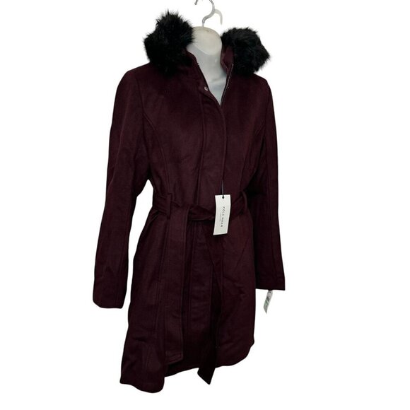 NWT Cole Haan Women's Hooded Coat Slick Wool Detatchable Faux Fur Trim- Women 8 - Picture 8 of 13